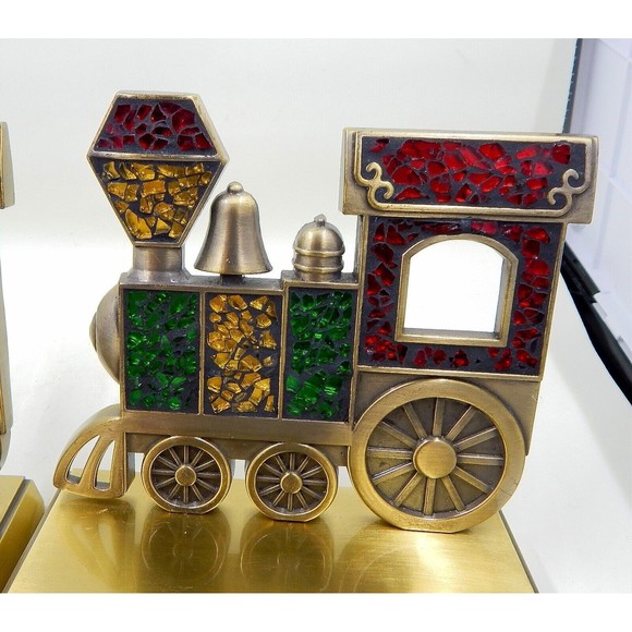Christmas Stocking Holder Train Glass Mosaic Hanger Brushed Bronze Finish Pair - Picture 6 of 8